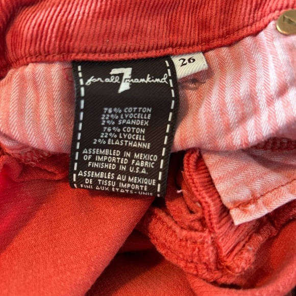 7 for all mankind skinny corduroy red-orange crop jeans sz 26 great condition - Picture 4 of 6